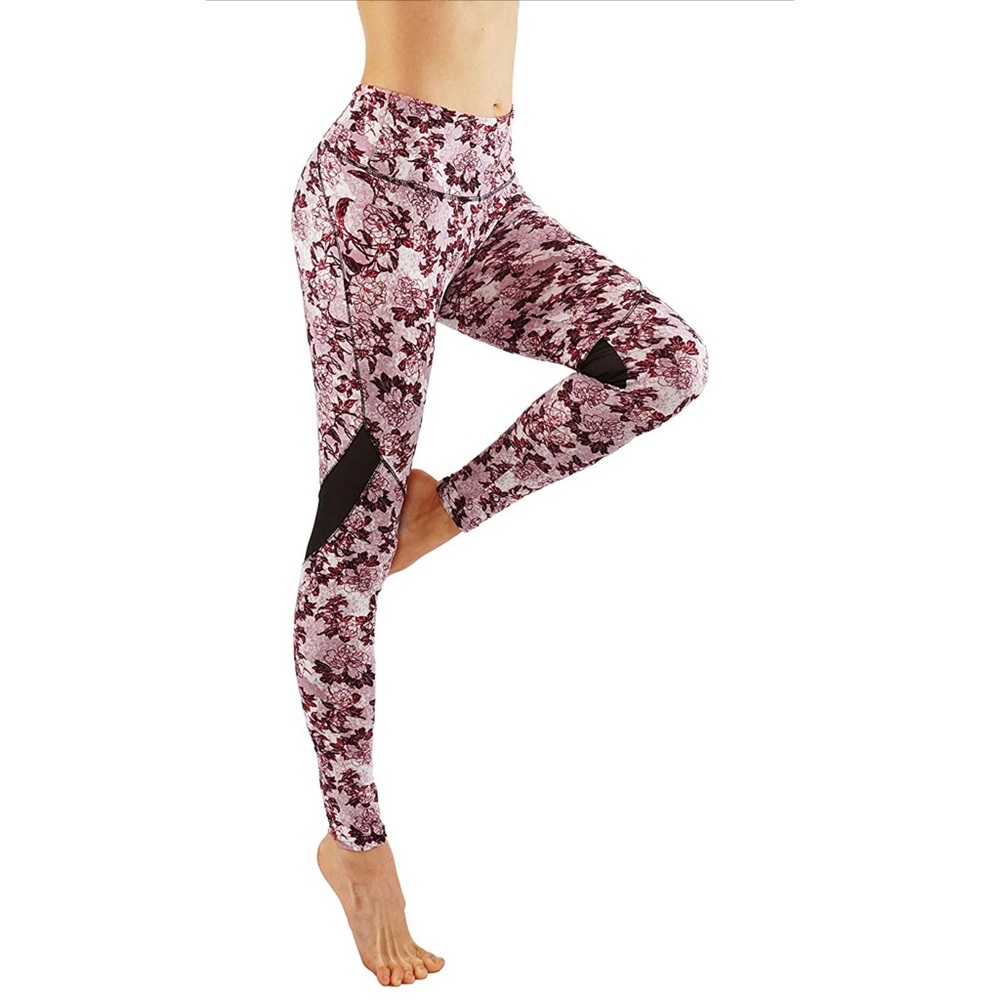 Yoga Power Flex Dry-Fit Printed Pants Workout with Mesh Leggings